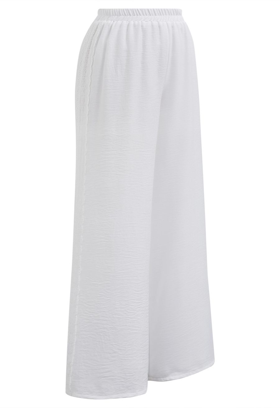 Lace Trim Buttoned Vest and Pants Set in White