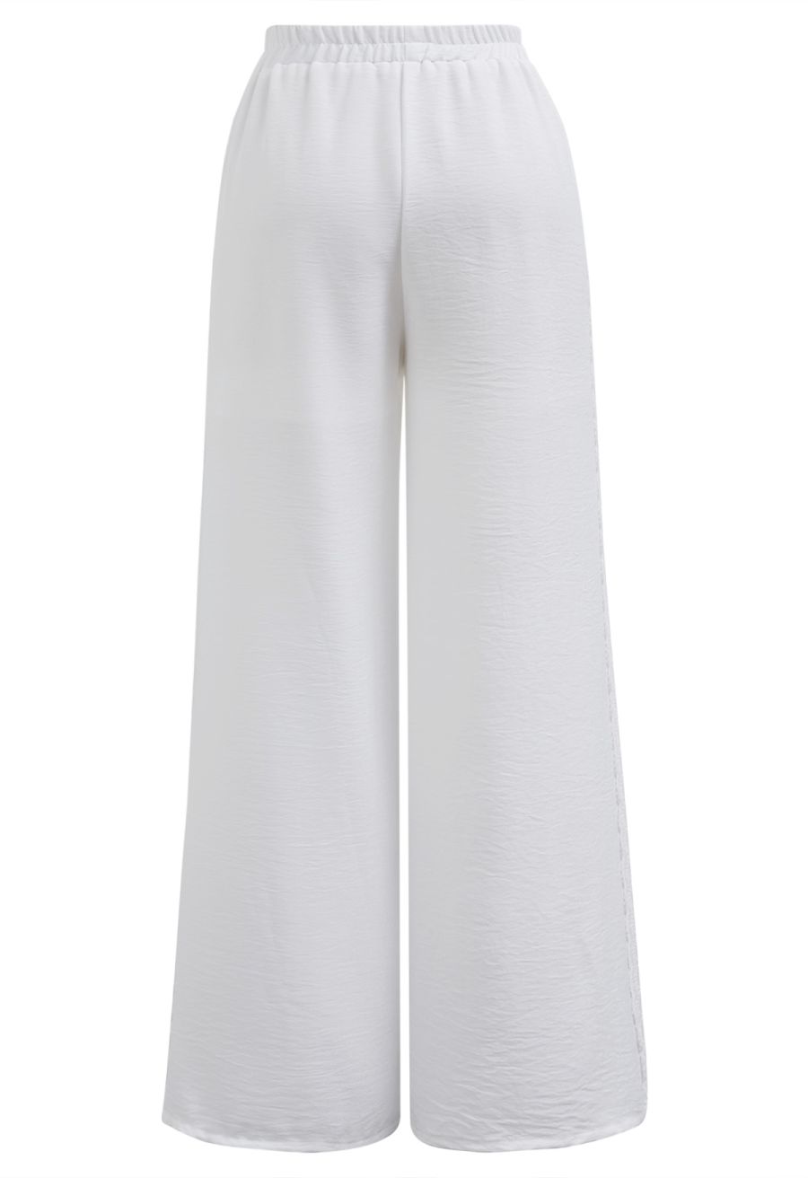 Lace Trim Buttoned Vest and Pants Set in White