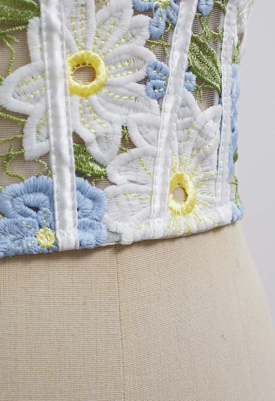 Dreamlike Floral Cutwork Embroidery Mesh Bra Top