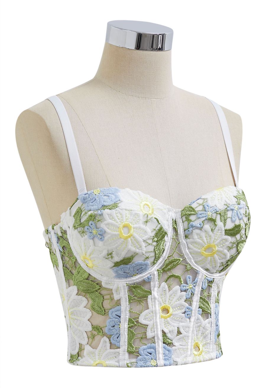 Dreamlike Floral Cutwork Embroidery Mesh Bra Top