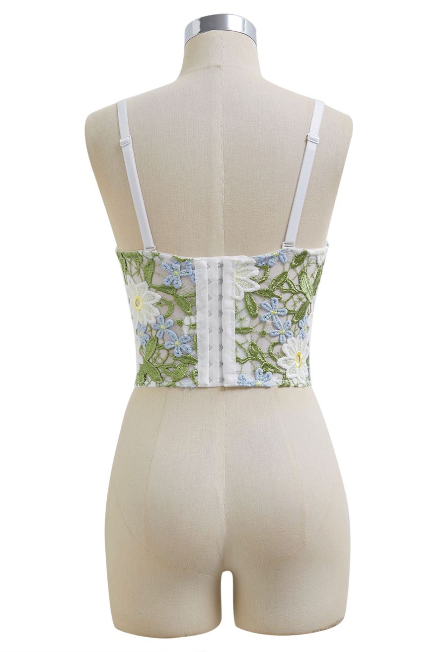 Dreamlike Floral Cutwork Embroidery Mesh Bra Top