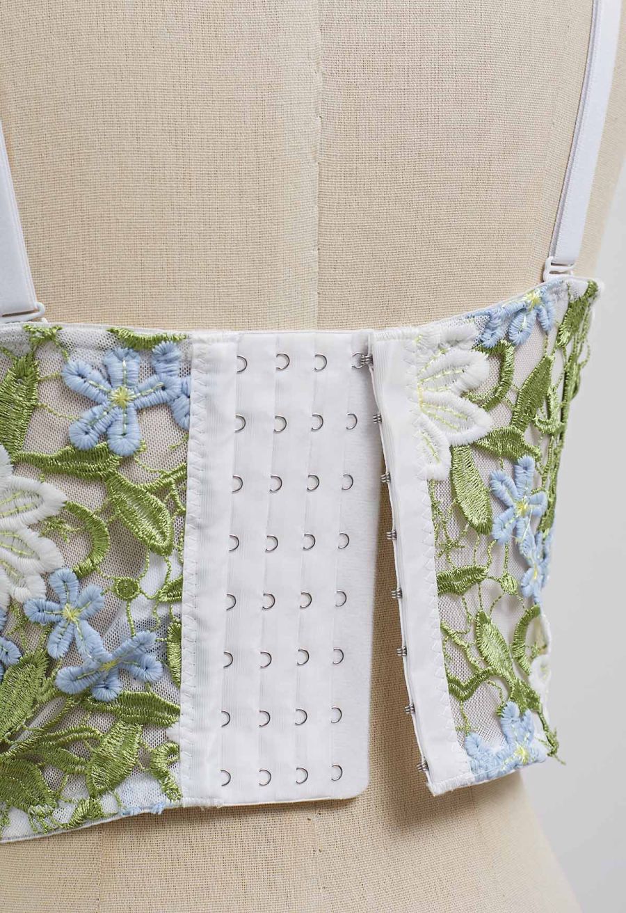 Dreamlike Floral Cutwork Embroidery Mesh Bra Top