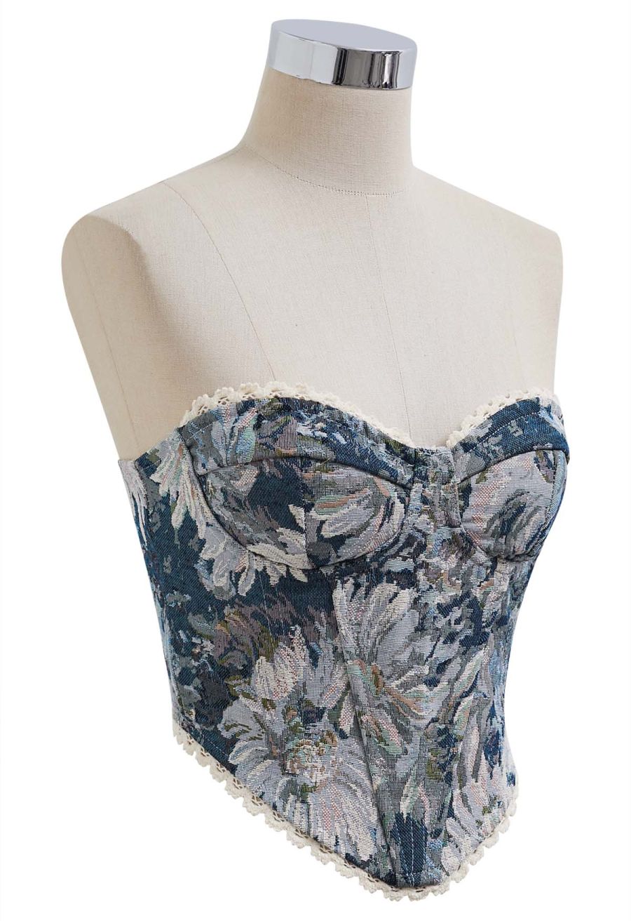 Tapestry Floral Lace-Up Back Bustier Top