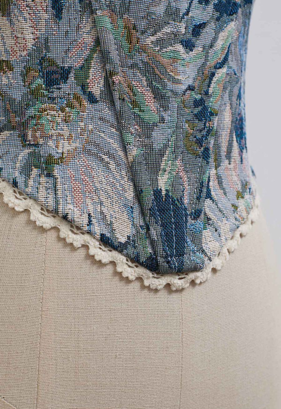 Tapestry Floral Lace-Up Back Bustier Top