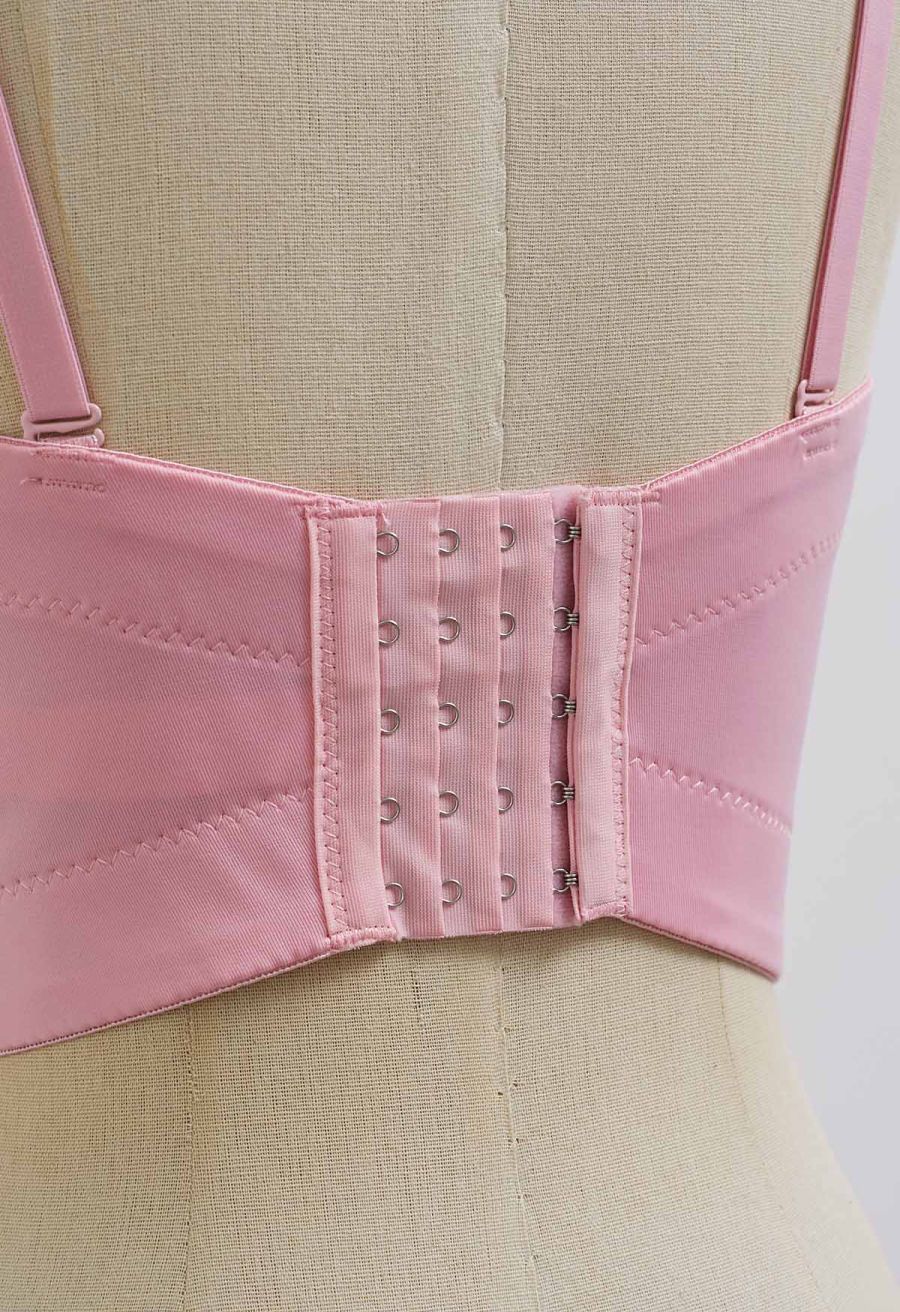 3D Floral Applique Rhinestone Bra Top in Pink