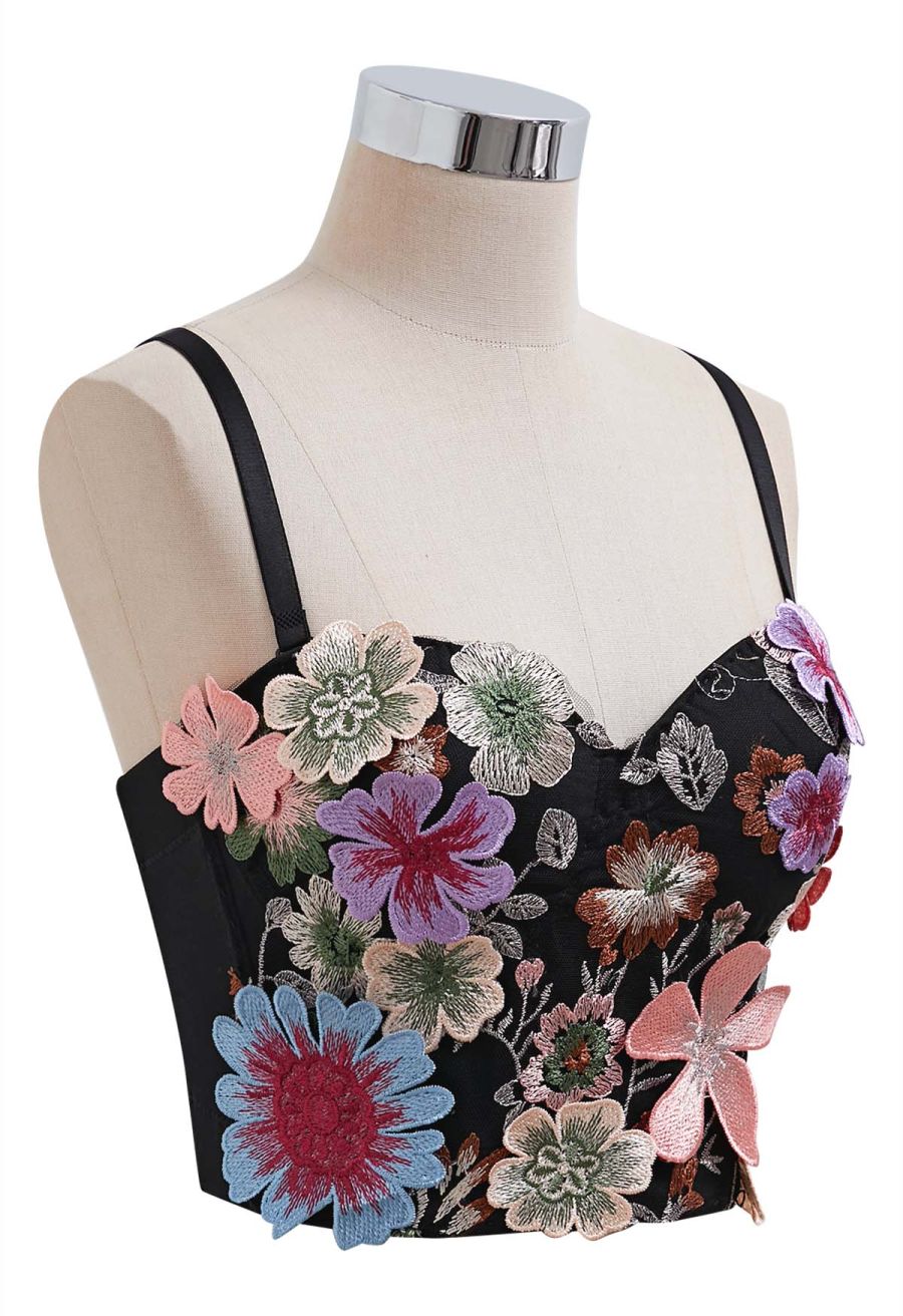 Charming 3D Floral Applique Bra Top