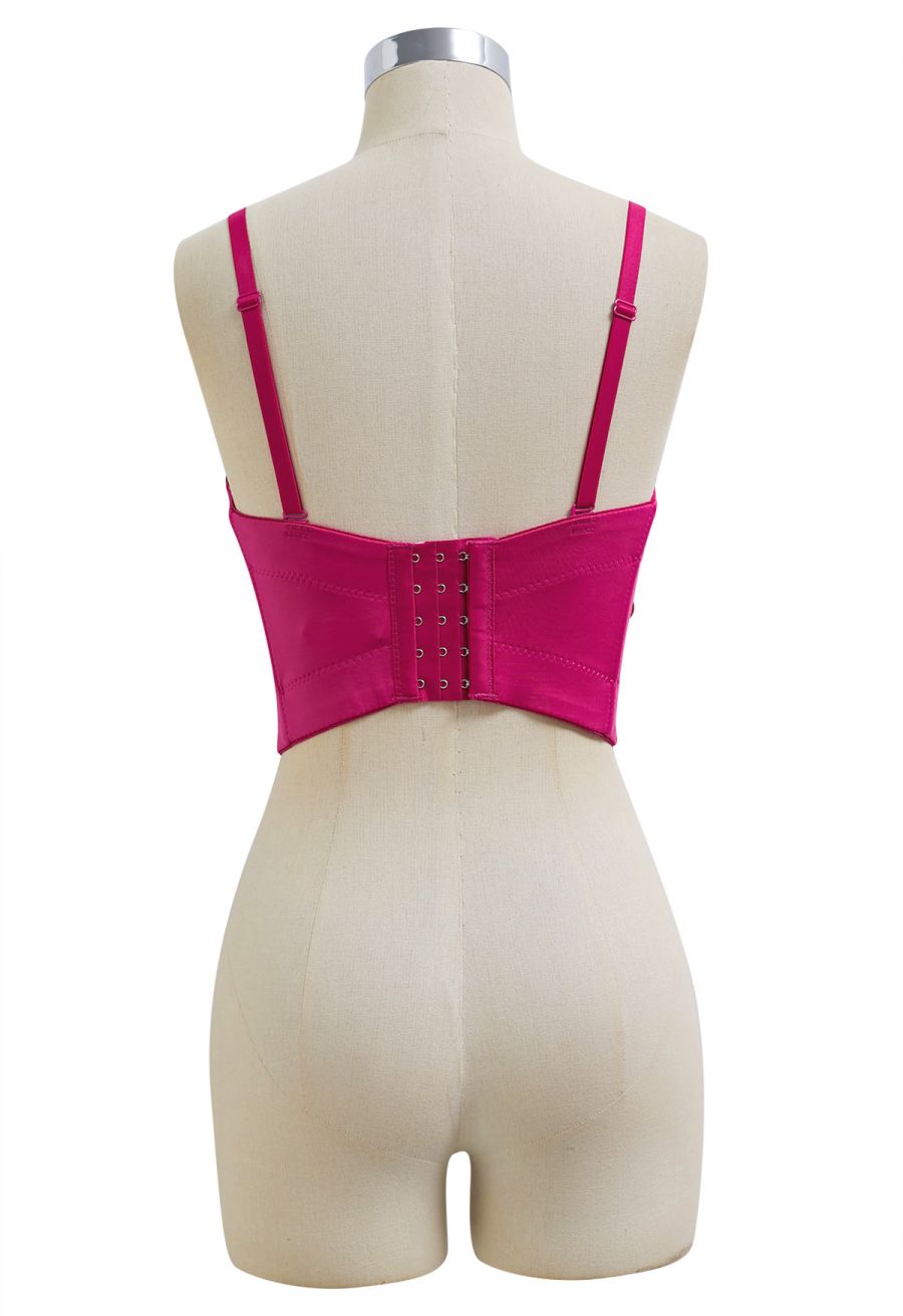 3D Floral Applique Rhinestone Bra Top in Magenta