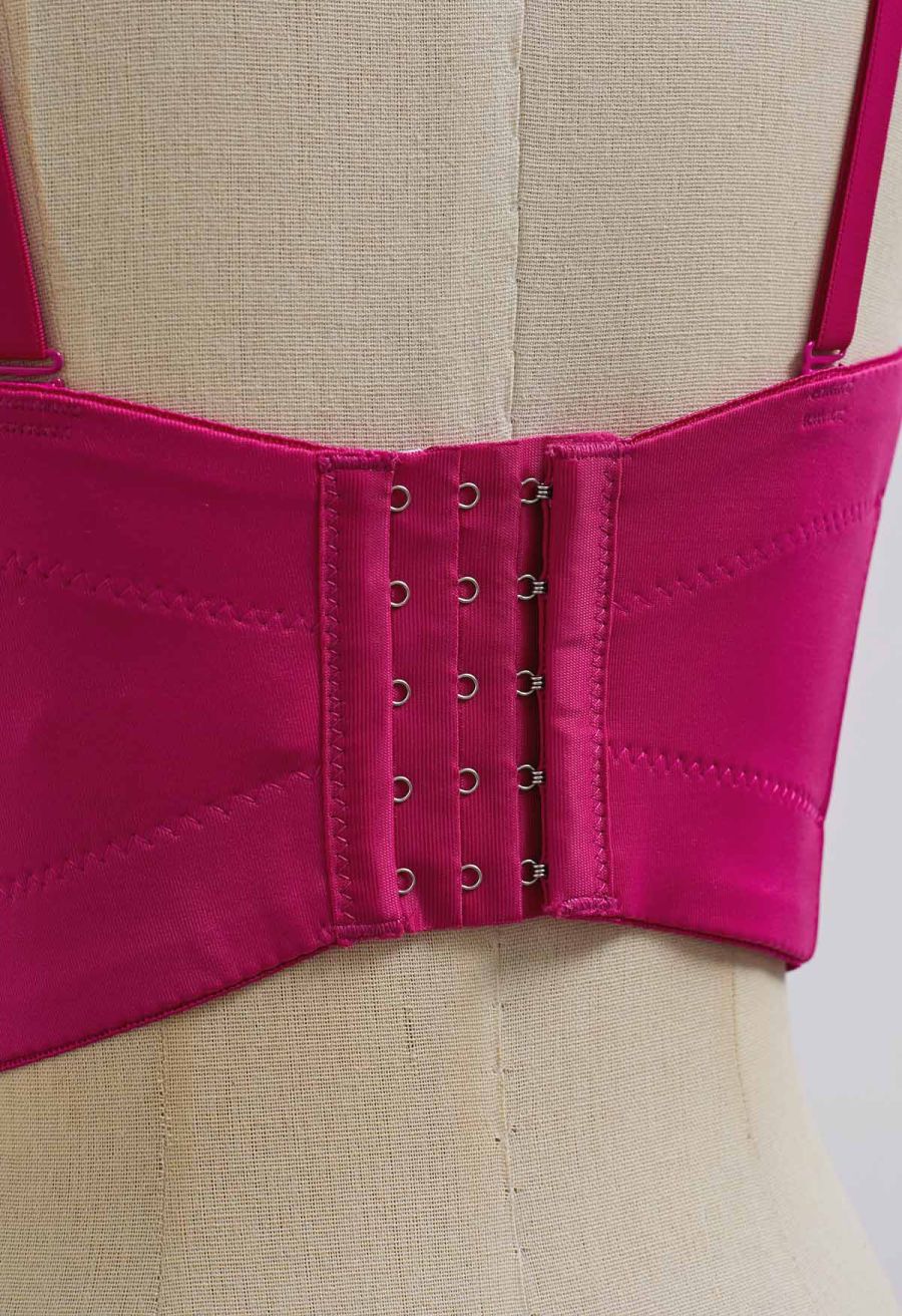 3D Floral Applique Rhinestone Bra Top in Magenta