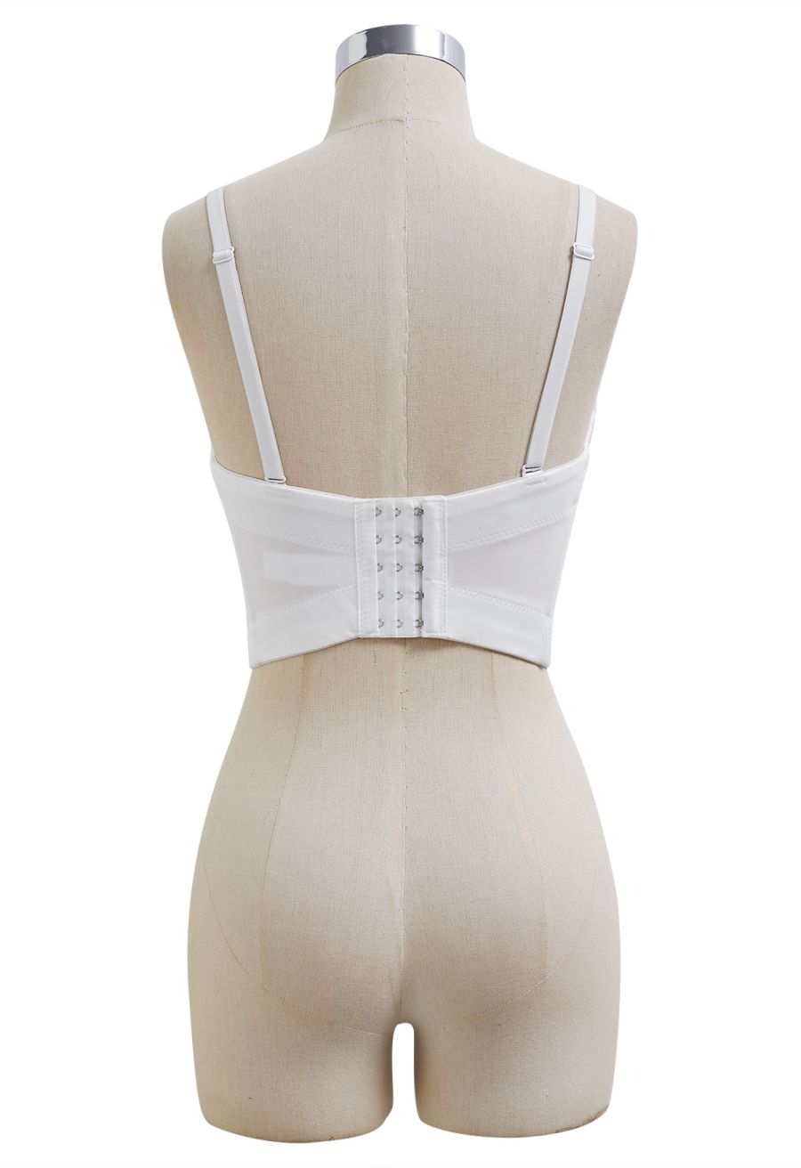 Solid Color Floral Applique Rhinestone Bra Top in White
