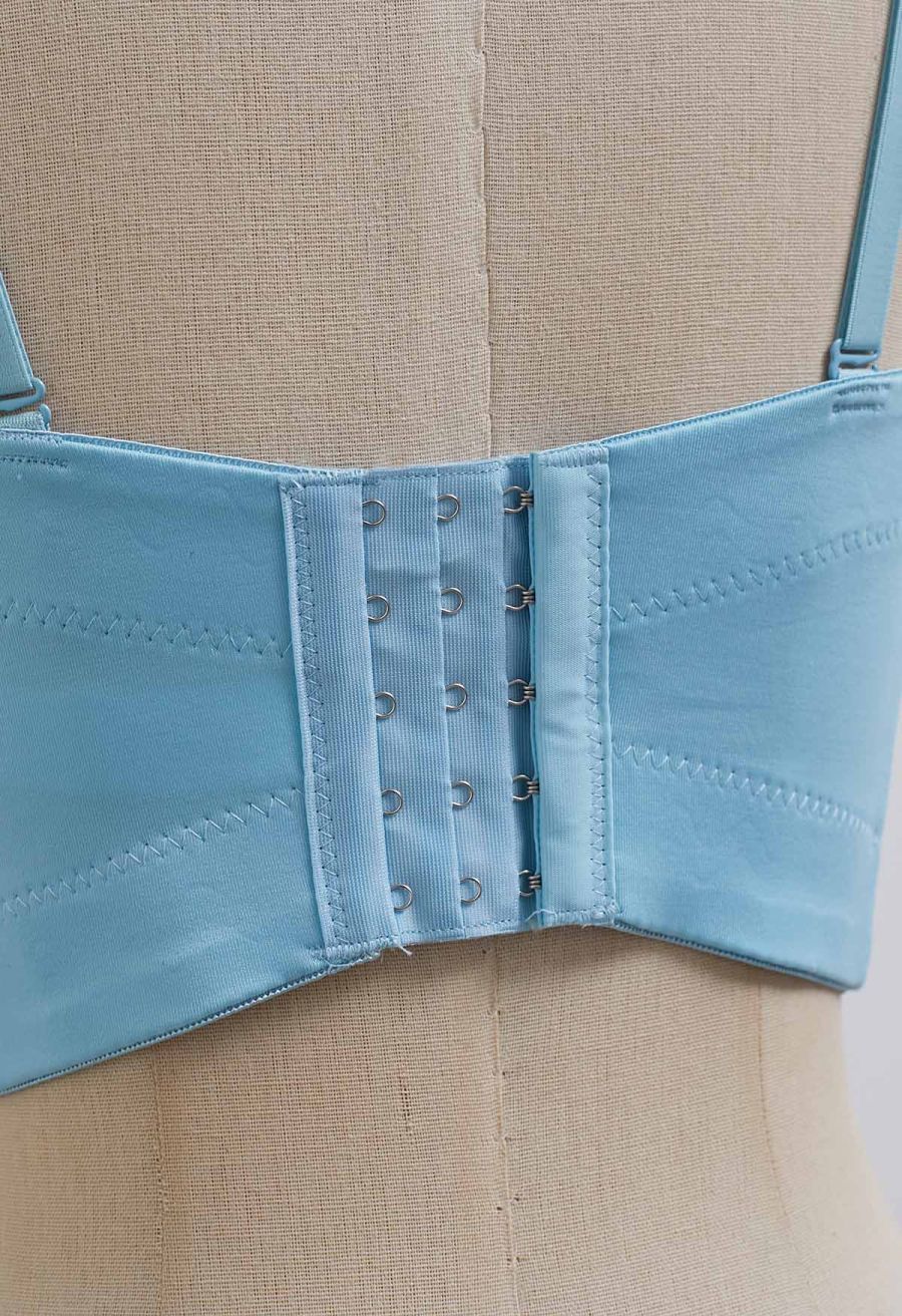 Solid Color Floral Applique Rhinestone Bra Top in Light Blue