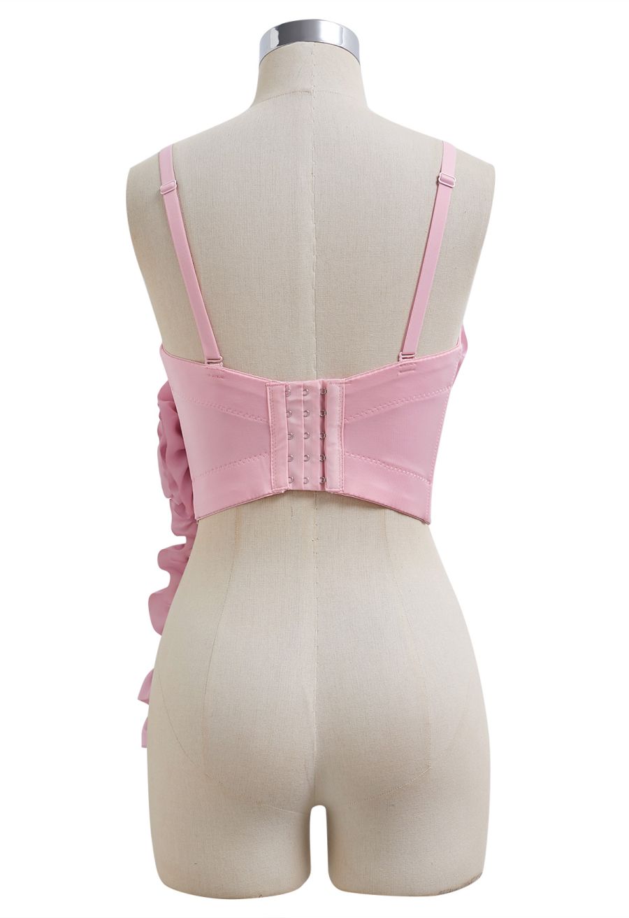 Dramatic Floral Applique Rhinestone Bra Top in Pink