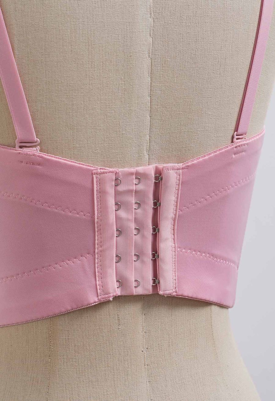 Dramatic Floral Applique Rhinestone Bra Top in Pink