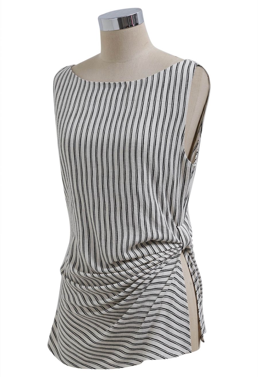 Side Knotted Stripe Sleeveless Top