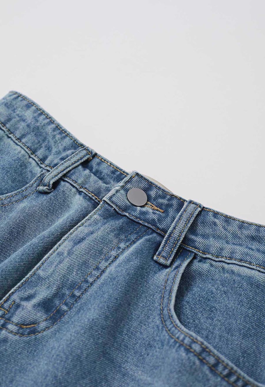 Lace Back Pocket Wide-Leg Seamed Jeans