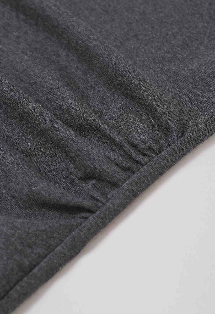 Whipstitch-Trimmed Ruched Side Top in Smoke