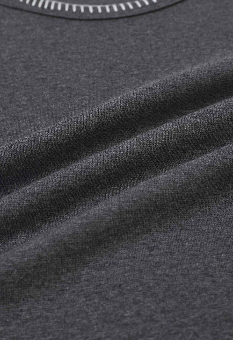 Whipstitch-Trimmed Ruched Side Top in Smoke