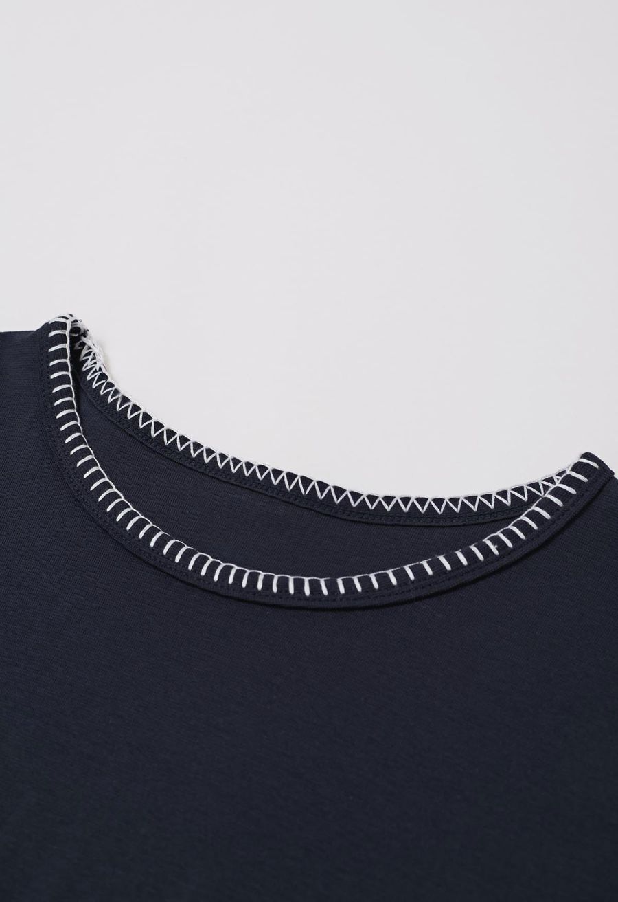 Whipstitch-Trimmed Ruched Side Top in Navy