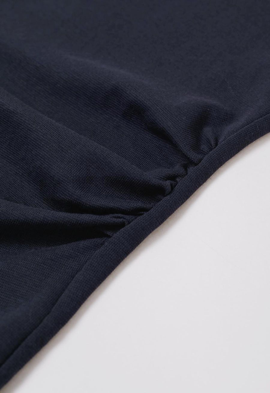 Whipstitch-Trimmed Ruched Side Top in Navy