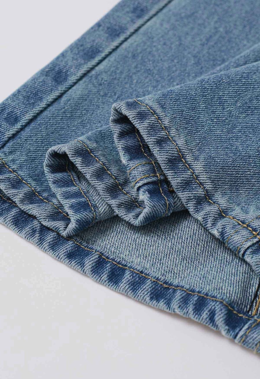 Lace Back Pocket Wide-Leg Seamed Jeans
