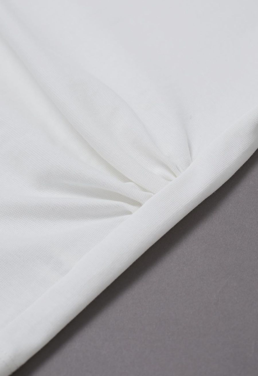 Whipstitch-Trimmed Ruched Side Top in White