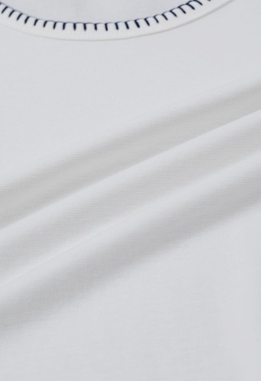 Whipstitch-Trimmed Ruched Side Top in White