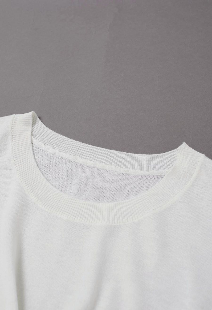 Crisscross Buttoned Waist Sleeveless Knit Top in White