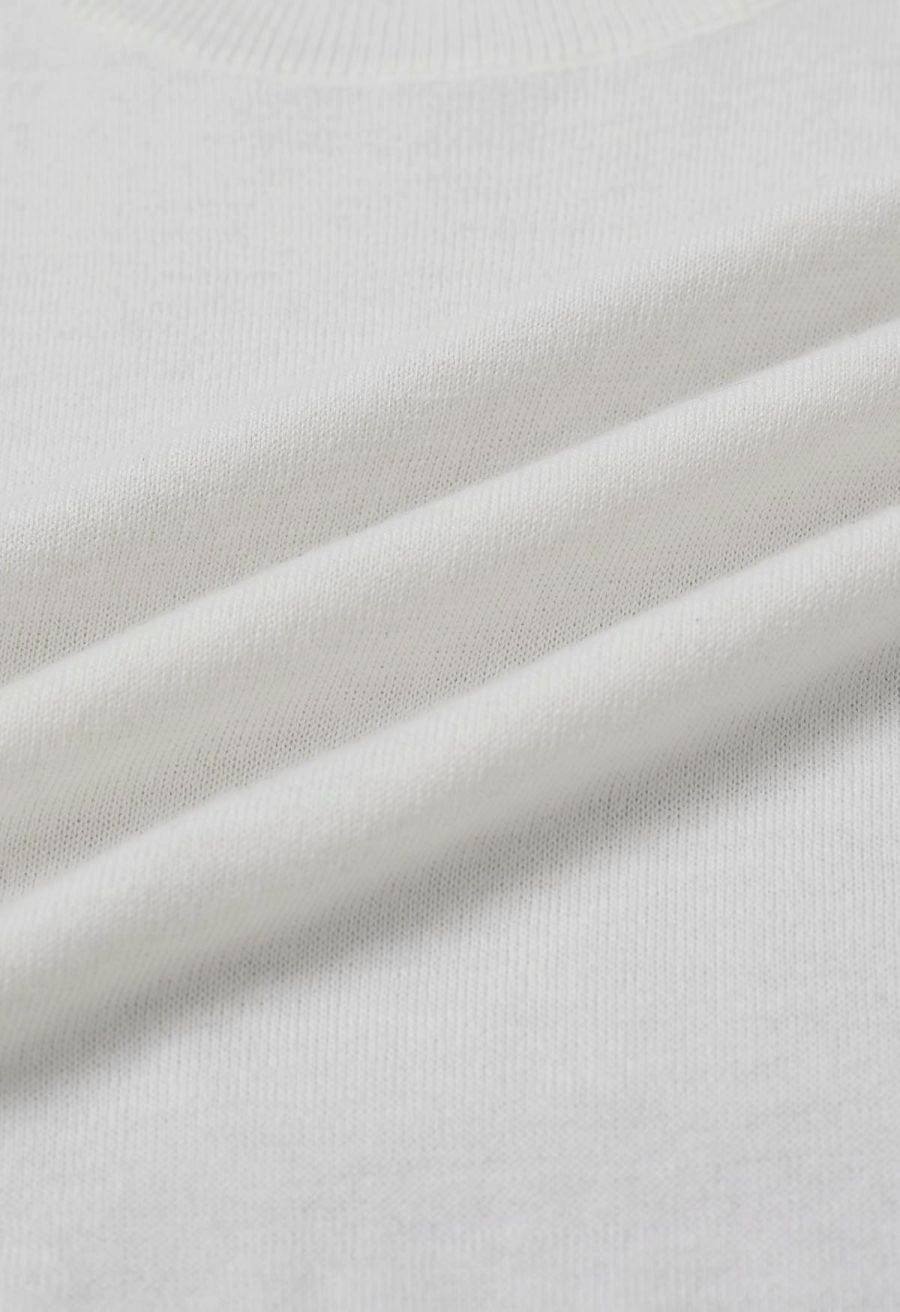 Crisscross Buttoned Waist Sleeveless Knit Top in White