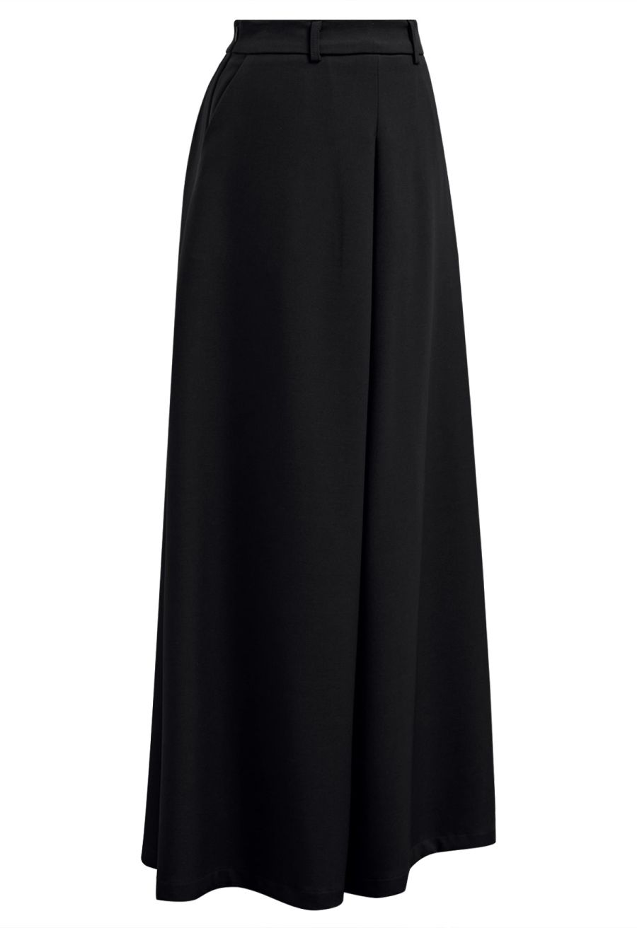 Folded Front Accent Wide-Leg Pants in Black