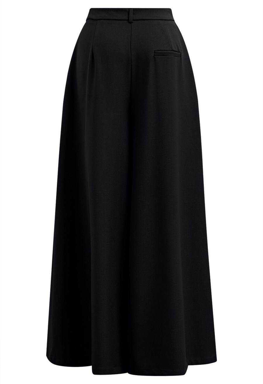 Folded Front Accent Wide-Leg Pants in Black