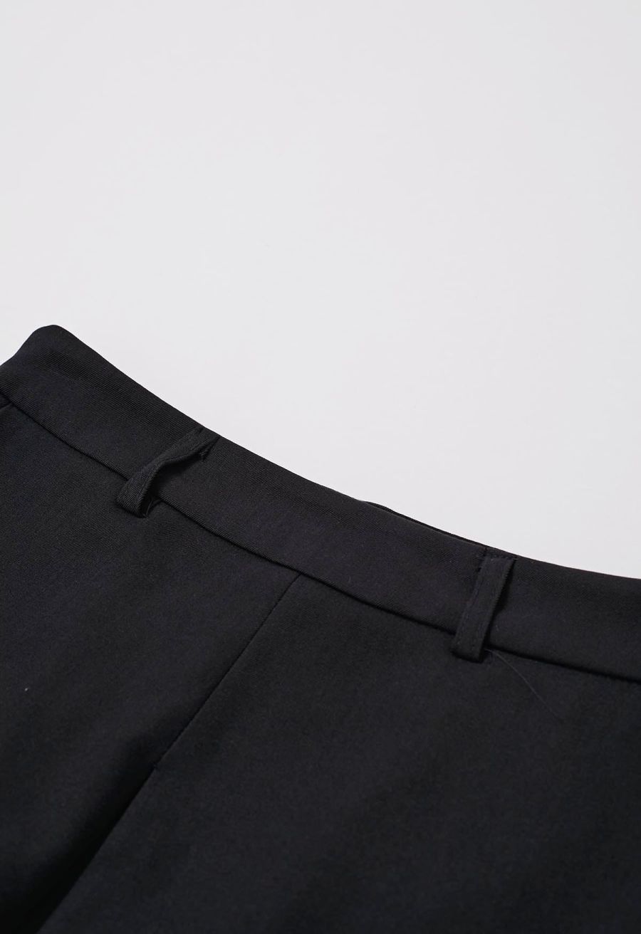 Folded Front Accent Wide-Leg Pants in Black