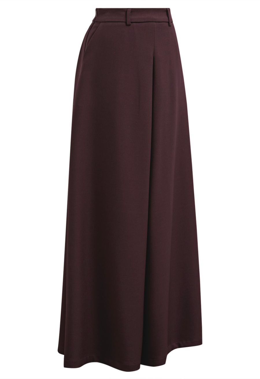 Folded Front Accent Wide-Leg Pants in Burgundy