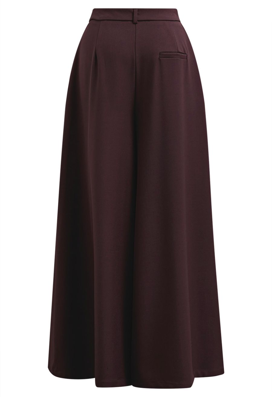 Folded Front Accent Wide-Leg Pants in Burgundy
