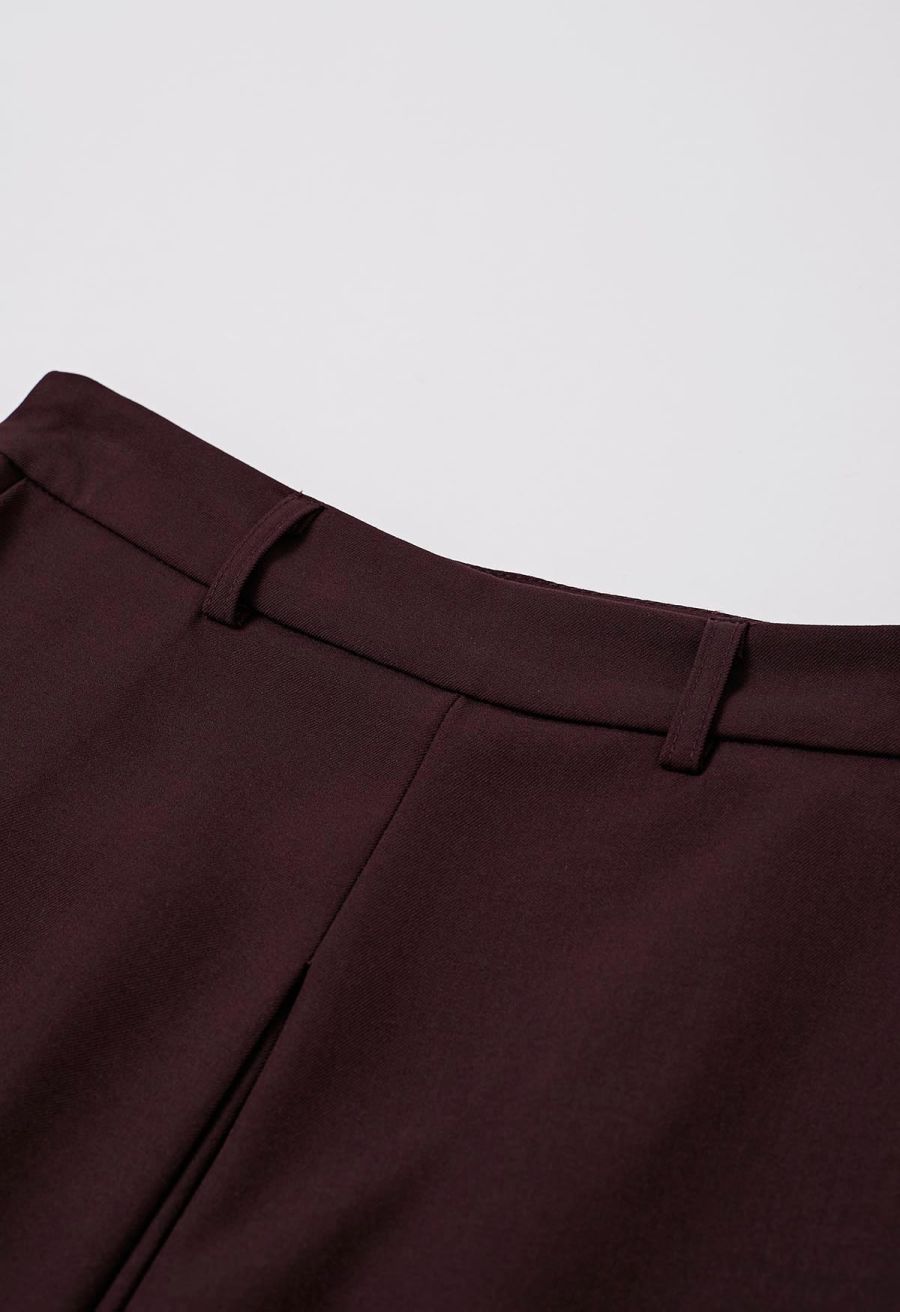 Folded Front Accent Wide-Leg Pants in Burgundy