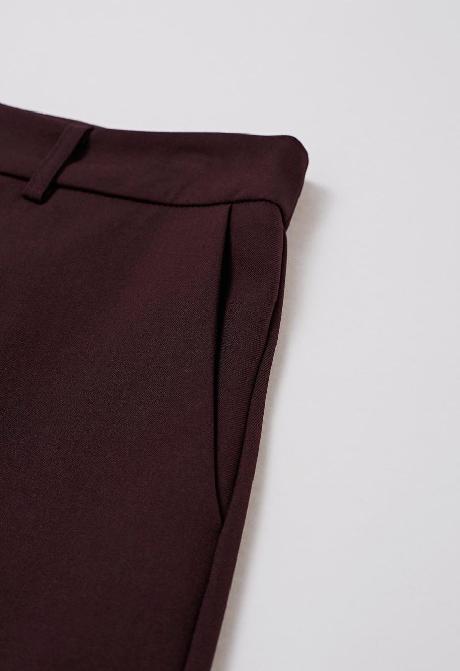 Folded Front Accent Wide-Leg Pants in Burgundy