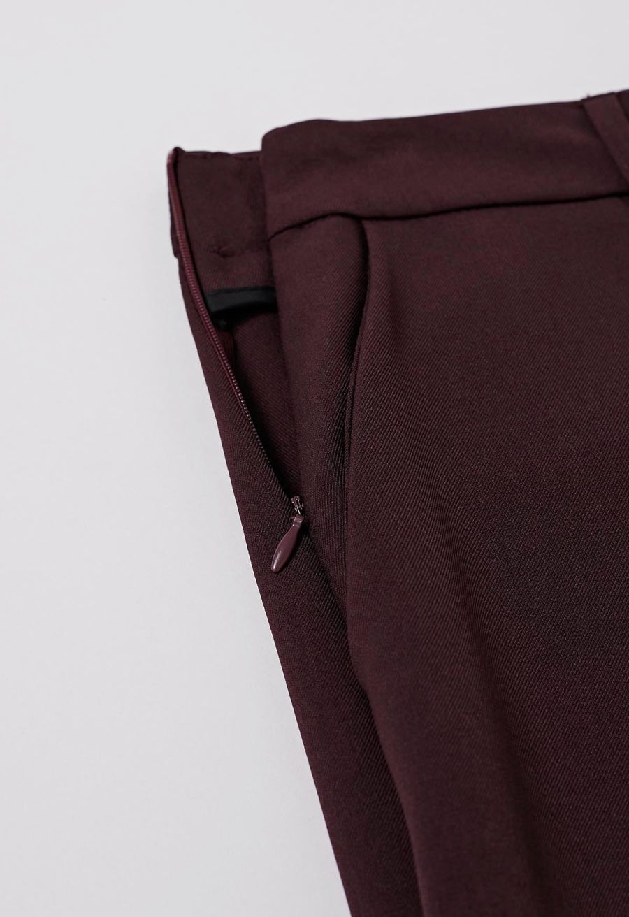 Folded Front Accent Wide-Leg Pants in Burgundy