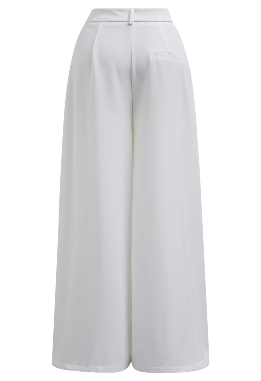 Folded Front Accent Wide-Leg Pants in White
