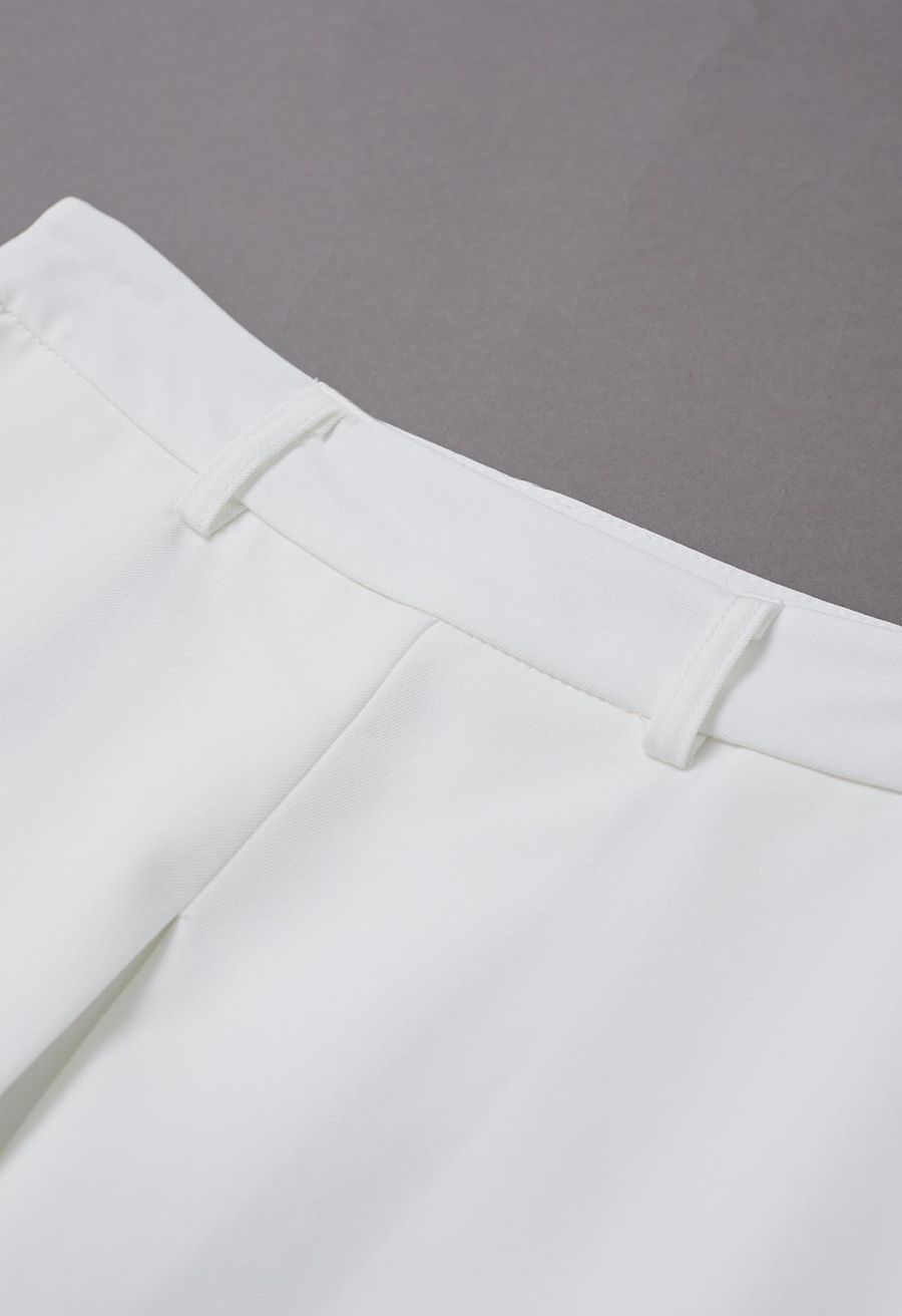 Folded Front Accent Wide-Leg Pants in White