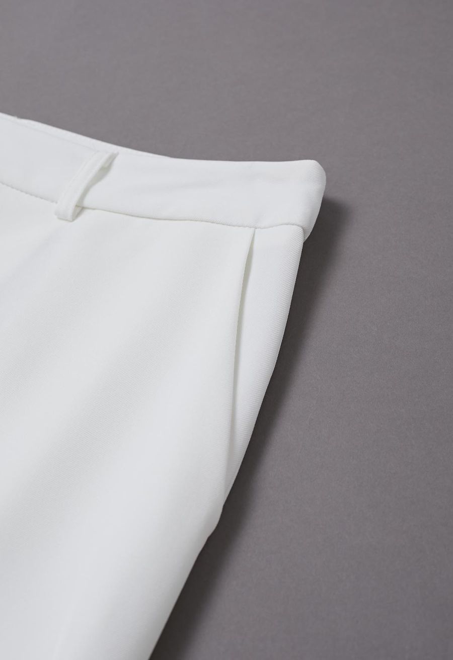 Folded Front Accent Wide-Leg Pants in White