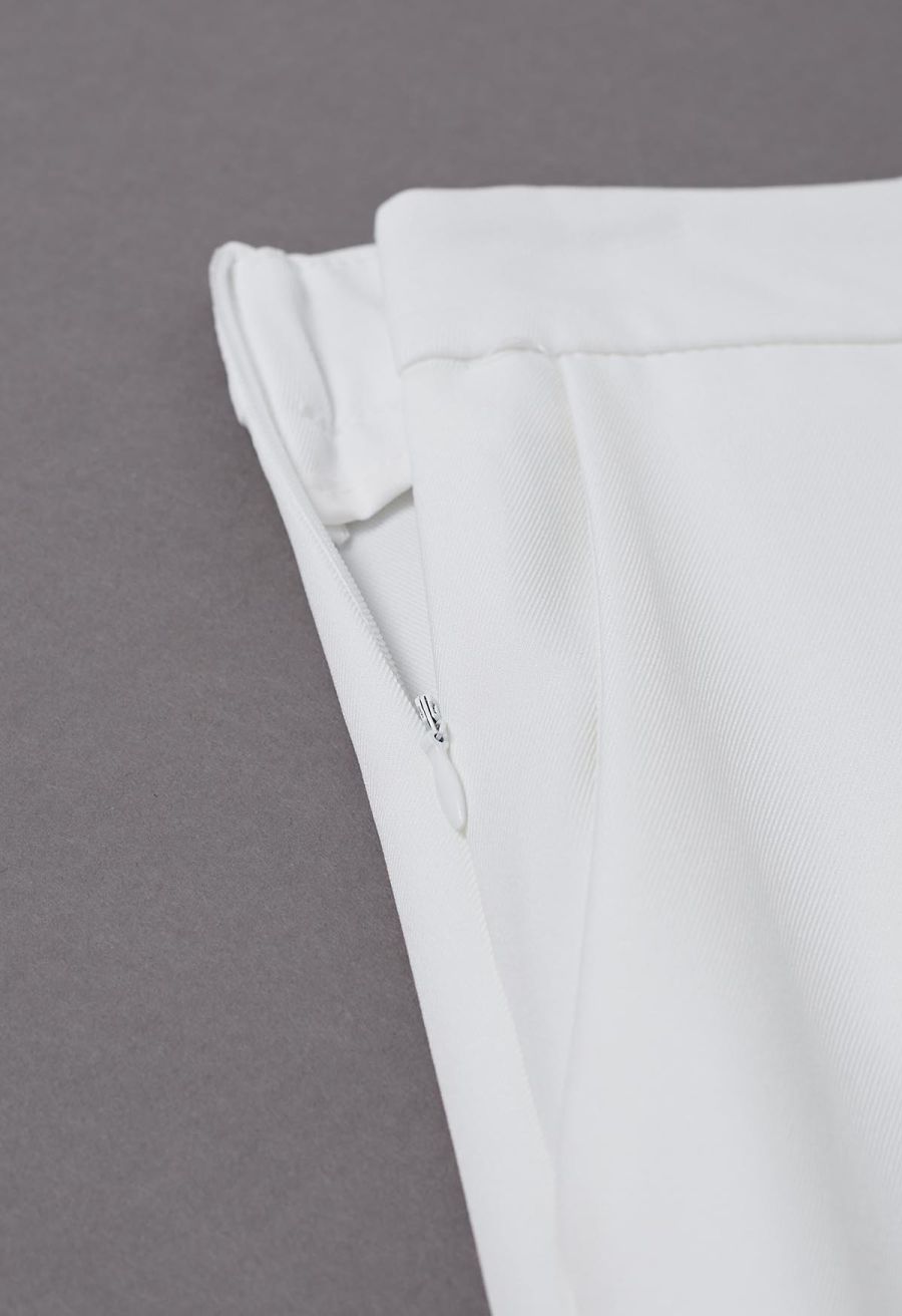 Folded Front Accent Wide-Leg Pants in White