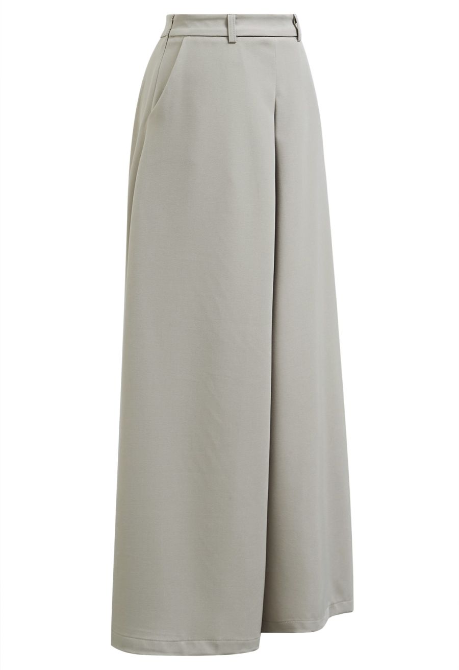 Folded Front Accent Wide-Leg Pants in Sage