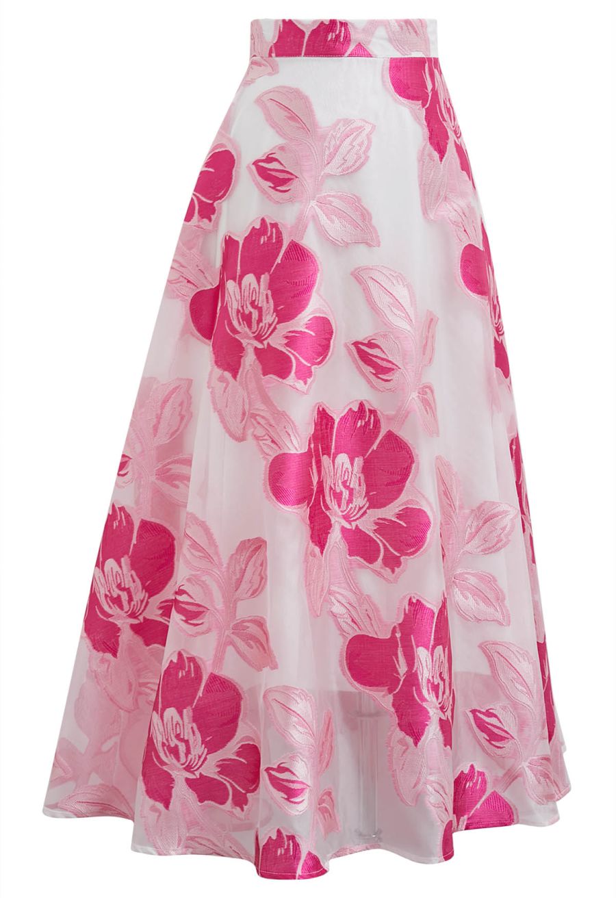 Magnolia Blooms Organza Jacquard A-Line Skirt