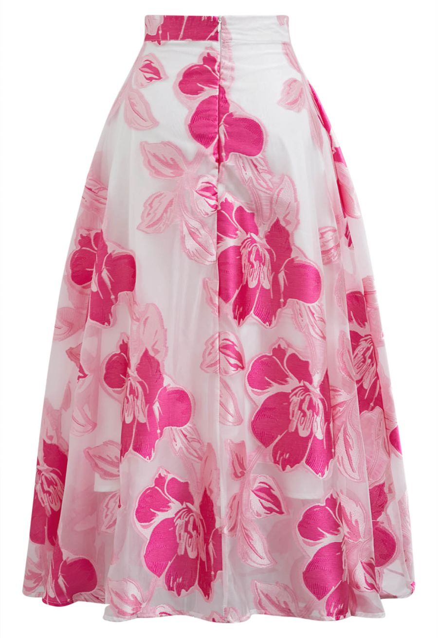 Magnolia Blooms Organza Jacquard A-Line Skirt