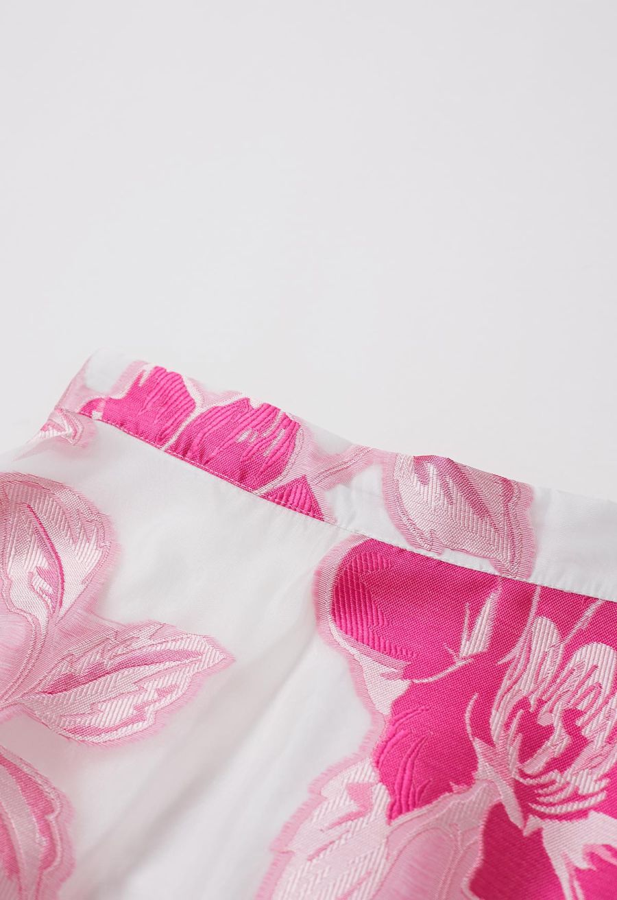 Magnolia Blooms Organza Jacquard A-Line Skirt