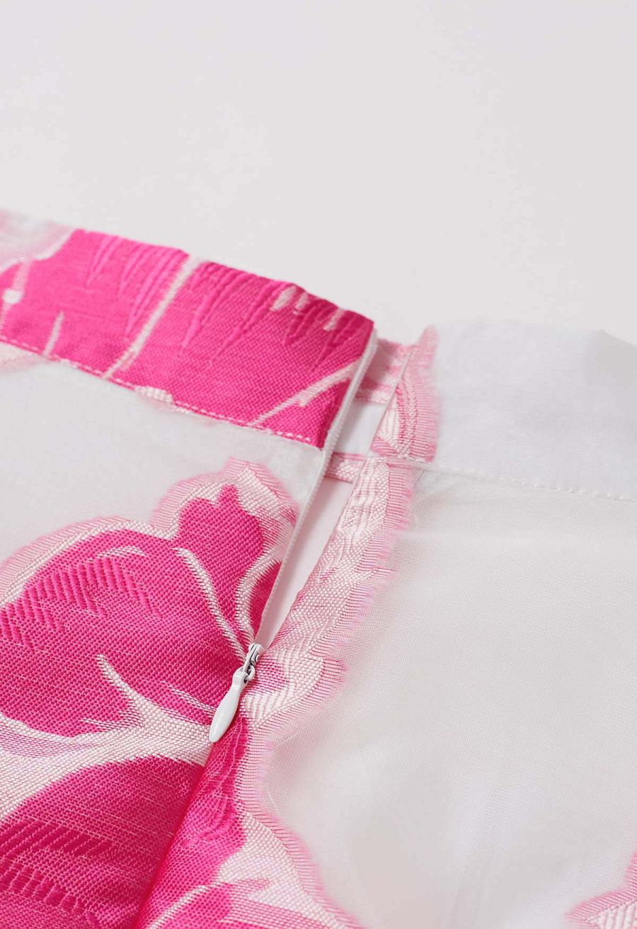 Magnolia Blooms Organza Jacquard A-Line Skirt