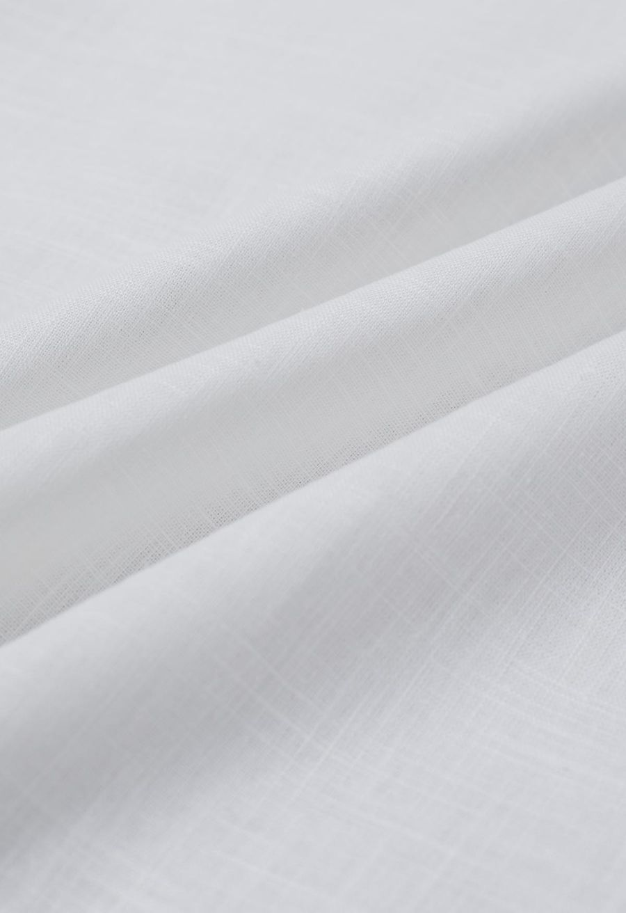 Collared V-Neck Linen-Blend Loose Shirt in White