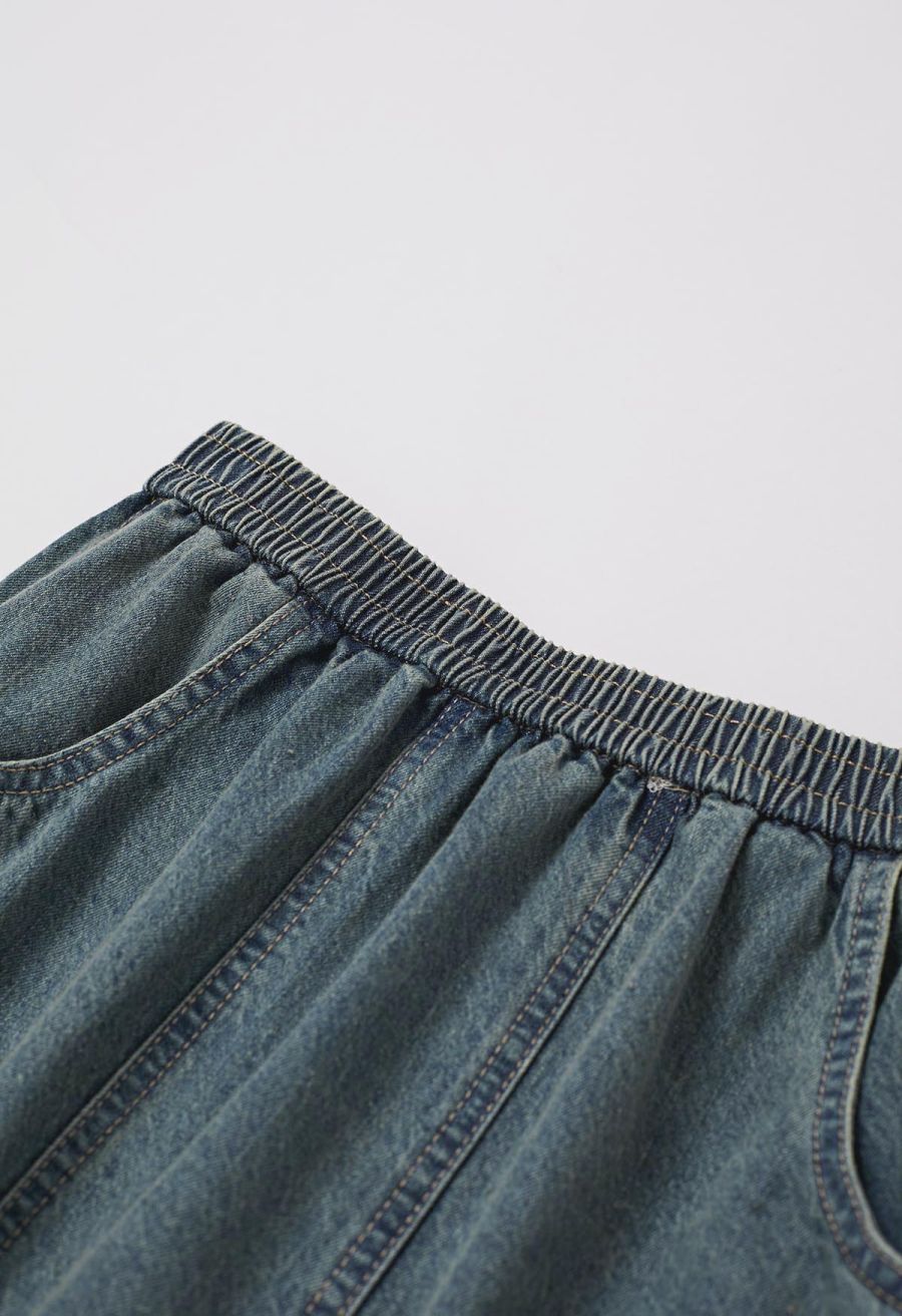 Seamed Vintage-Wash Denim Maxi Skirt