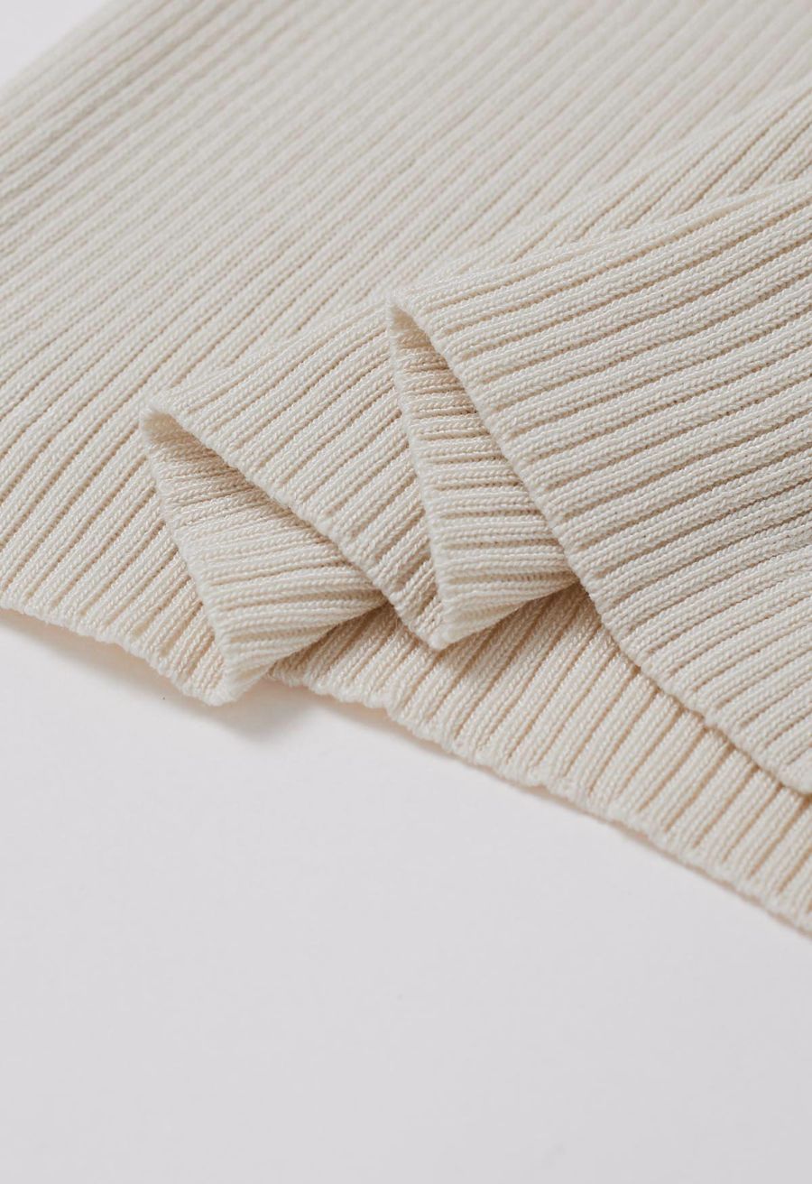 Crisscross Halter Neck Ribbed Knit Top in Cream