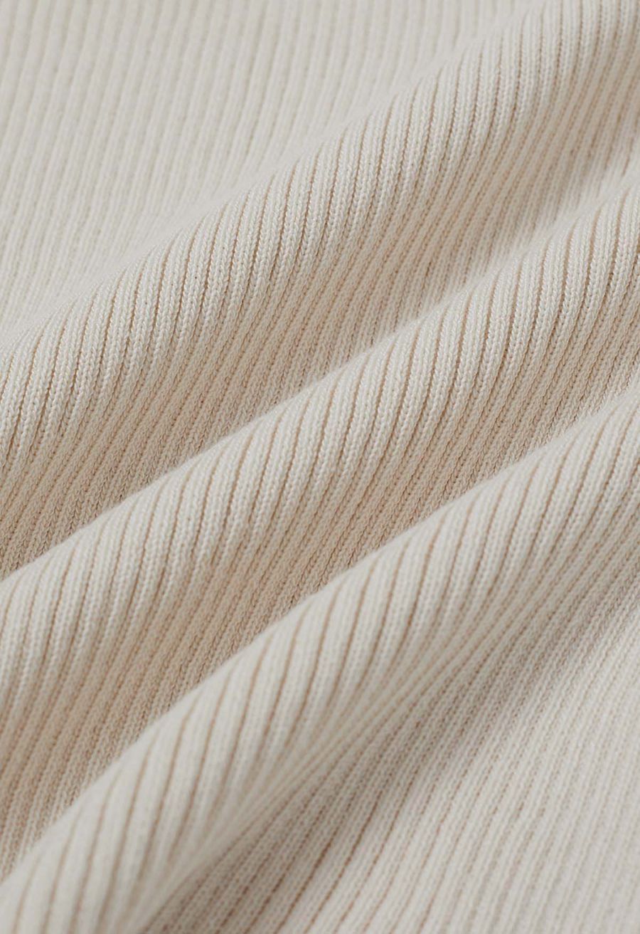 Crisscross Halter Neck Ribbed Knit Top in Cream