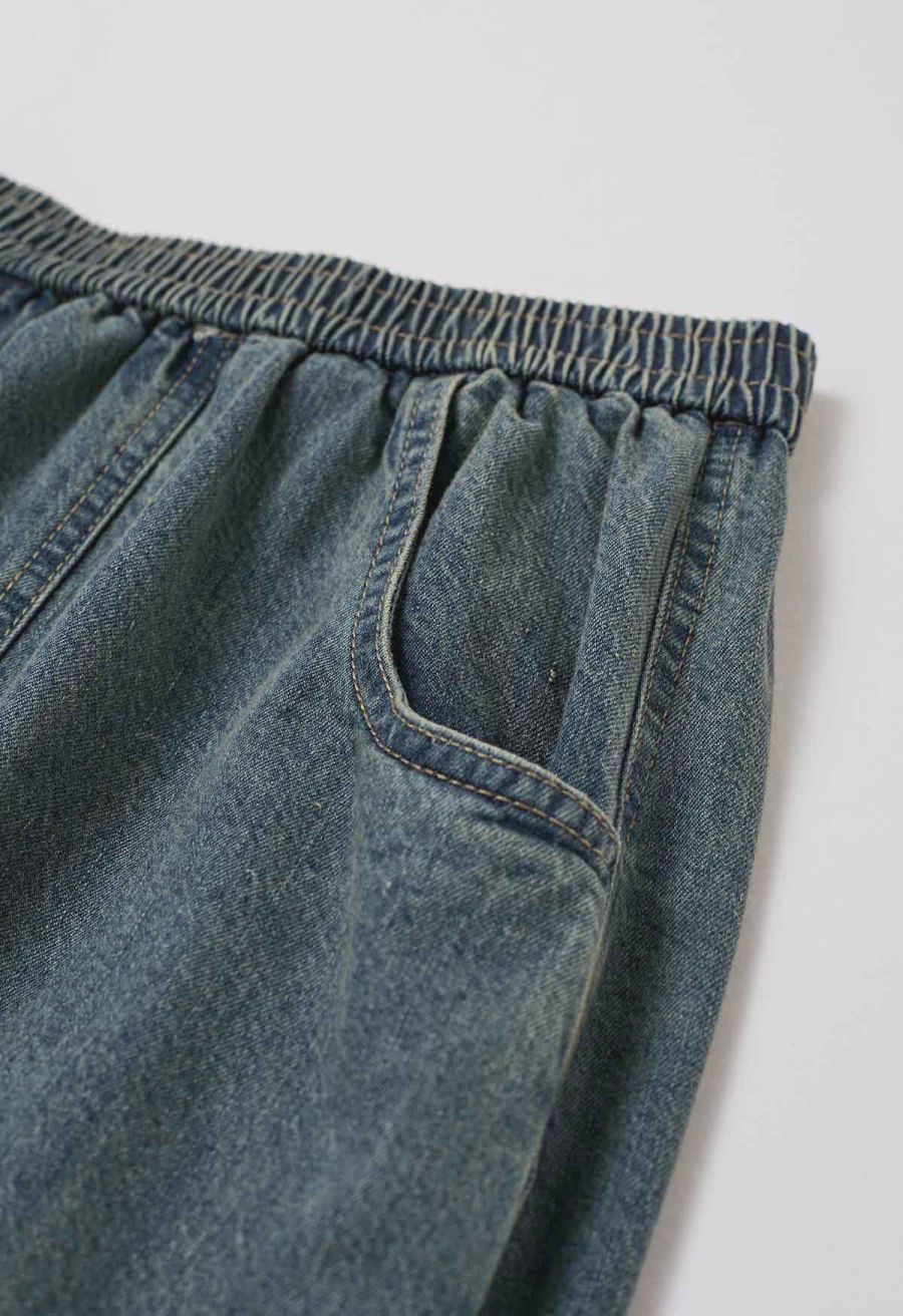 Seamed Vintage-Wash Denim Maxi Skirt