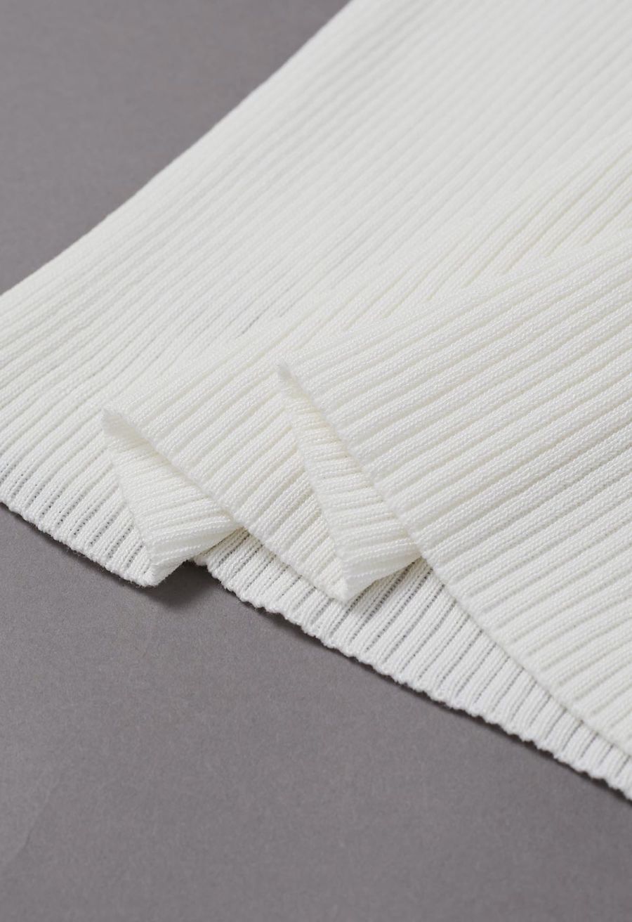 Crisscross Halter Neck Ribbed Knit Top in White
